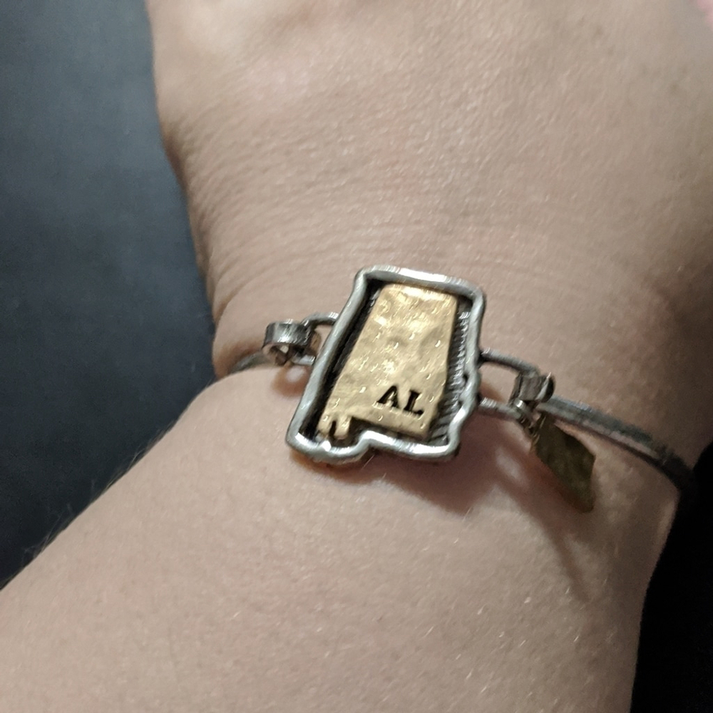 Gold Tone and Silver Tone Alabama State Outline Cuff Statement Bracelet